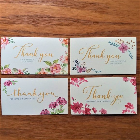100 Thank You  Business Cards Supporting My Small Business 4 designs Floral - Picture 1 of 4